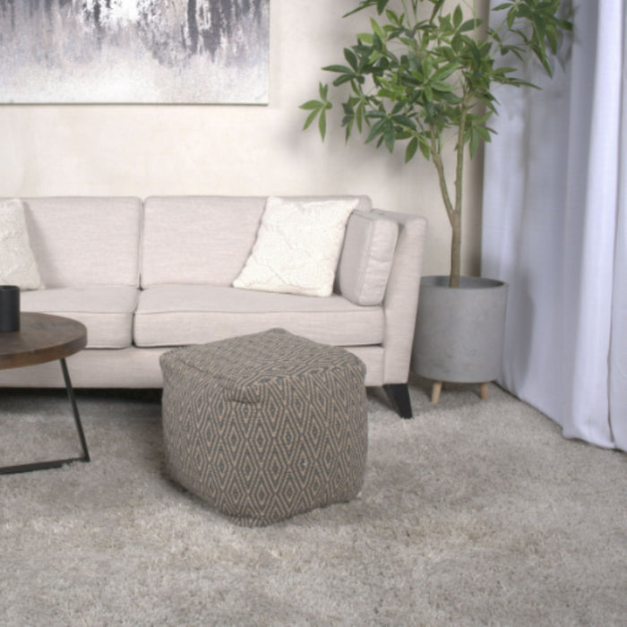 Amuleto - Hand Loomed Cotton Pouf - Dark Gray / Brown