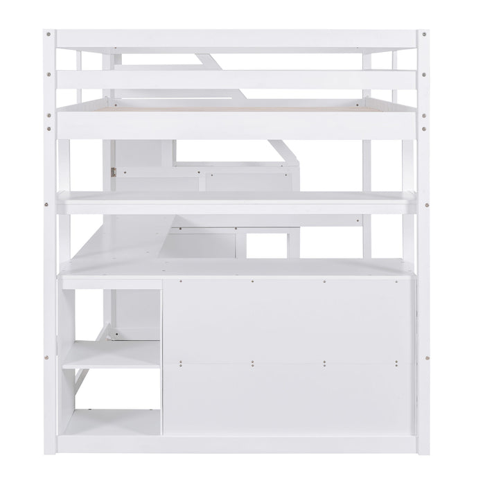 Loft Bed With Desk, Shelves, 2 Drawers, Storage Staircase