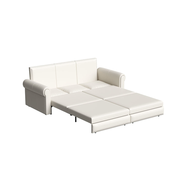 3 In 1 Convertible Sleeper Sofa With Nailhead Trim & Rolled Arm