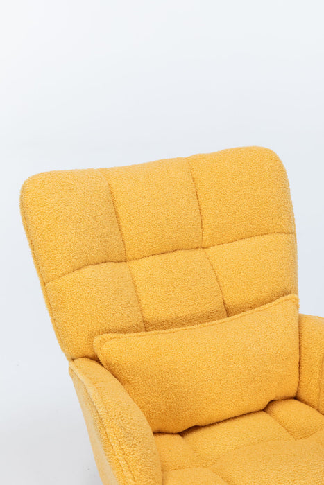 Rocking Chair Nursery, Teddy Upholstered Glider Rocker With High Backrest, Reading Chair Modern Rocking Accent Chairs Glider Recliner For Living Room - Yellow