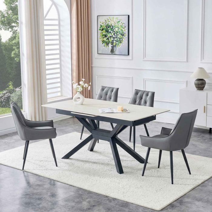 Rectangular Extendable Dining Table With Geometric X Frame, Kitchen Table For Dining Room - Beige