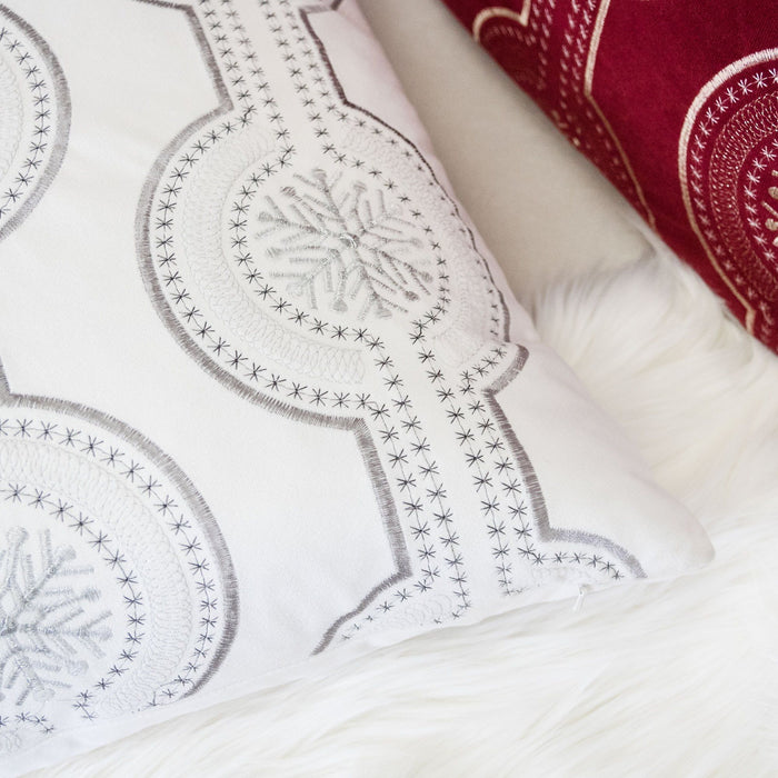 Holiday Throw Pillow With Snowflake Embroidery