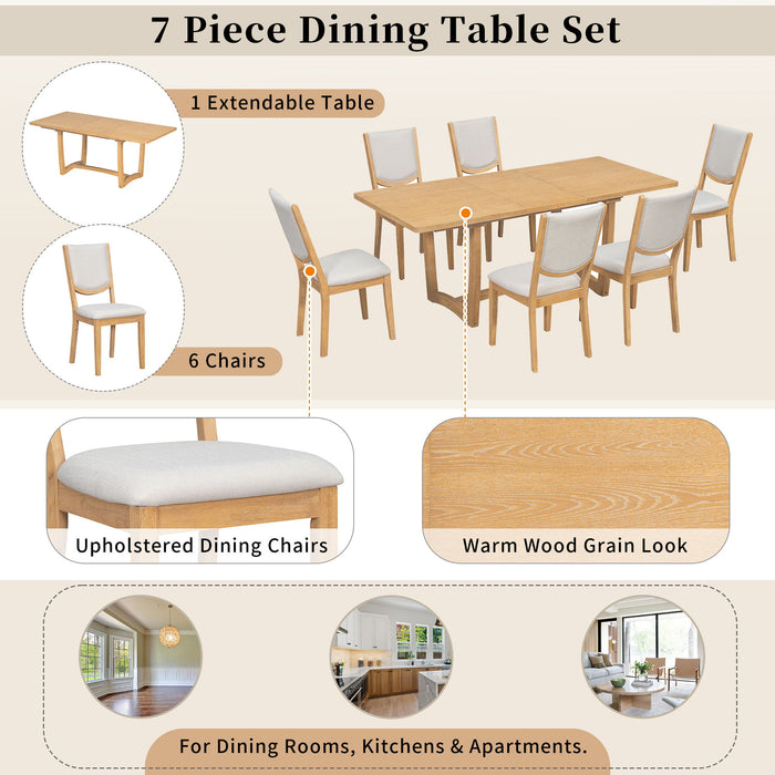Rectangular Extendable Dining Table Set With 6 Upholstered Chairs