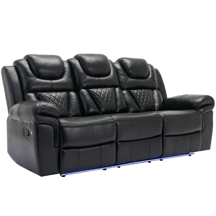 3 Pieces Recliner Sofa Sets Home Theater Seating Manual Recliner Chair With Center Console And LED Light Strip For Living Room