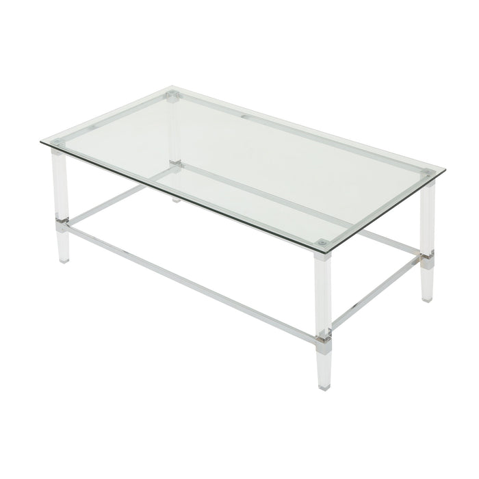 Ultra Modern Rectangle Coffee Table With Tempered Glass Surface - Clear