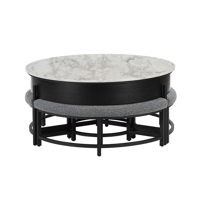 Rounded Storage Coffee Table With 3 Stools