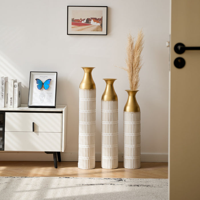 Floor Metal Vases Decorated White Metal Vases (Set of 3) Gorgeous Home Decoration Large Glazed Metal Vases - White