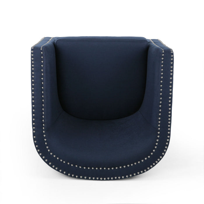 Modern Upholstered Swivel Club Chair With Nailhead Trim