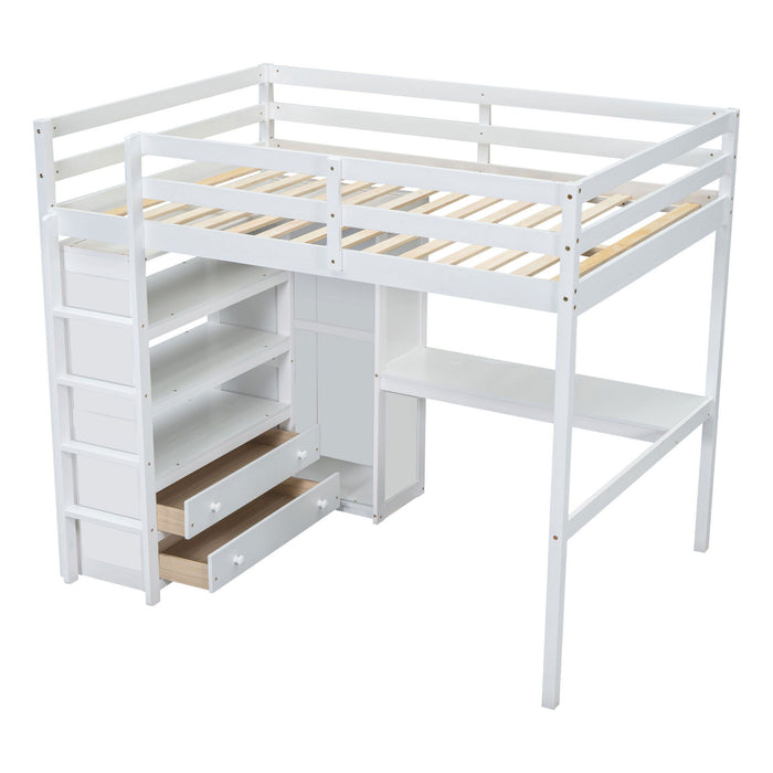 Loft Bed With Built In Wardrobe, Desk, Shelves And Drawers
