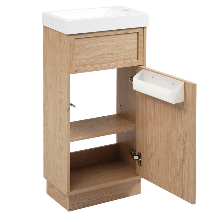 15.75" Bathroom Vanity With Reversible Resin Sink And Cabinet - Wood