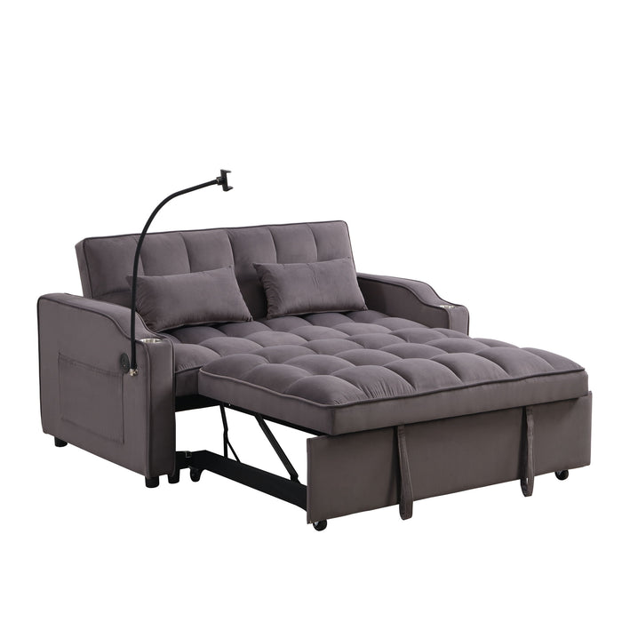 Modern Velvet Loveseat Futon Sofa With Pullout Bed, Adjustable Reclining Backrest, Toss Pillows