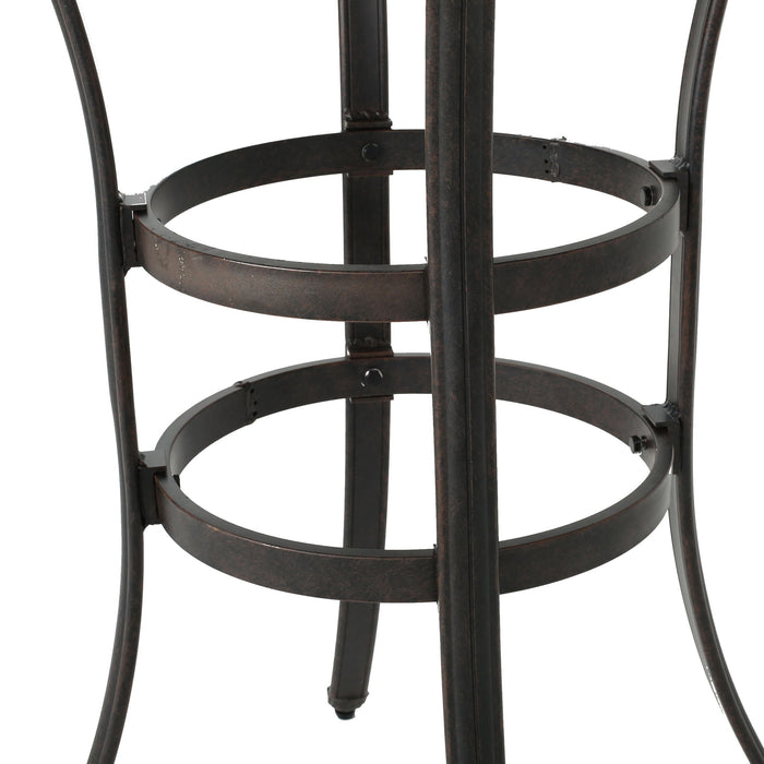 Traditional Style Cast Aluminum Bar Table With Lattice Design And Umbrella Holder - Bronze
