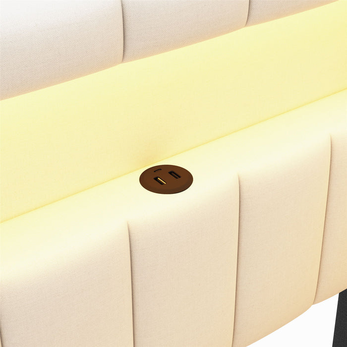 Upholstered Platform Bed With USB Ports And LED Belt