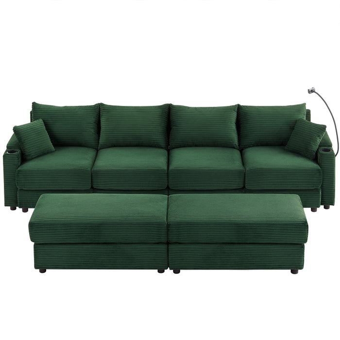 Modern Style Loveseat Sofa Sectional Sofa Couch With Storage Space, A Movable Ottoman, Two USB Ports, Two Cup Holders, A Phone Holder For Living Room
