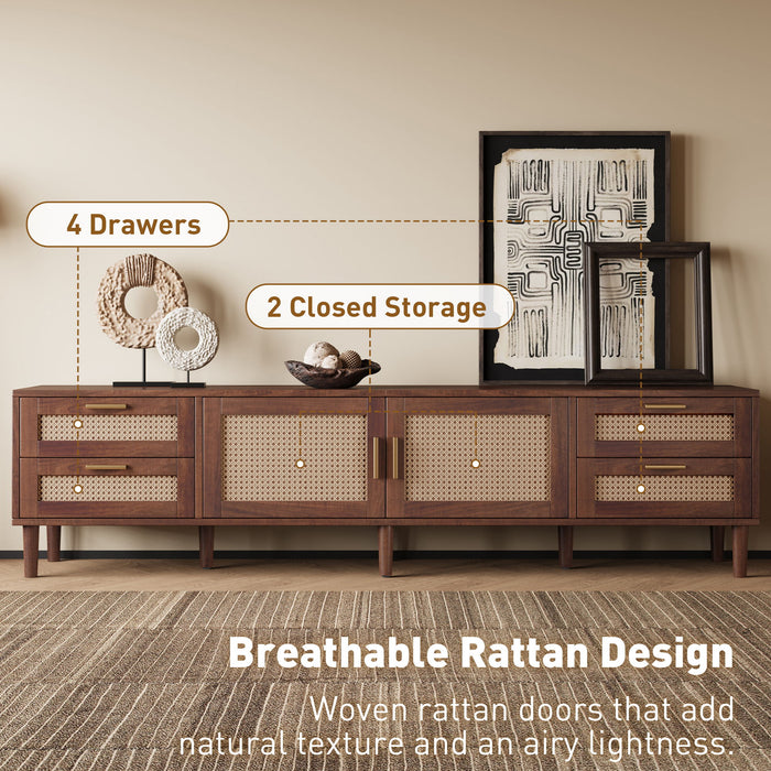 TV Stand, Media Console With 4 Drawers, Soft Closing Hinges - Dark Brown