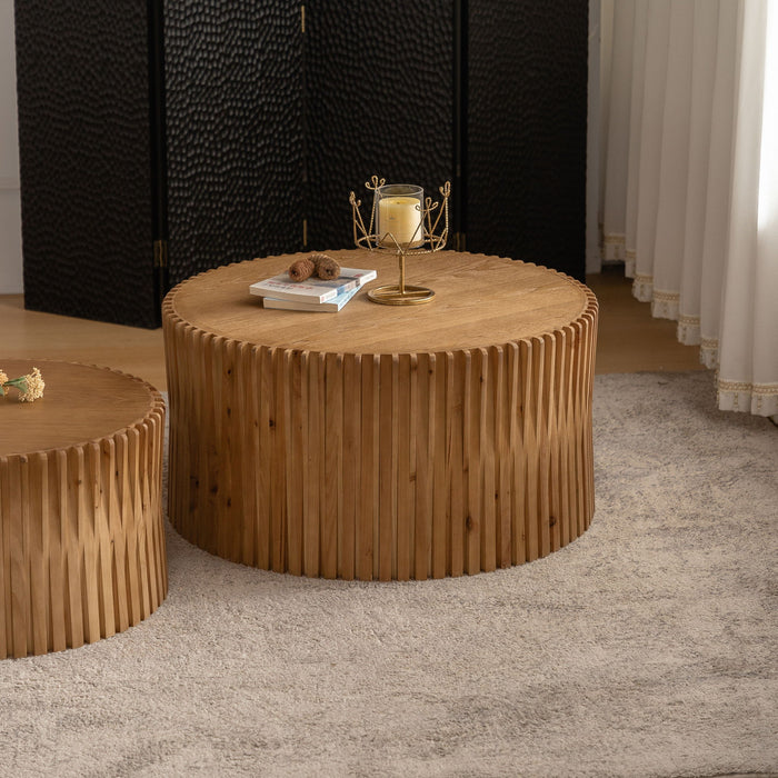 Cylindrical Coffee Table With Vertical Texture Relief