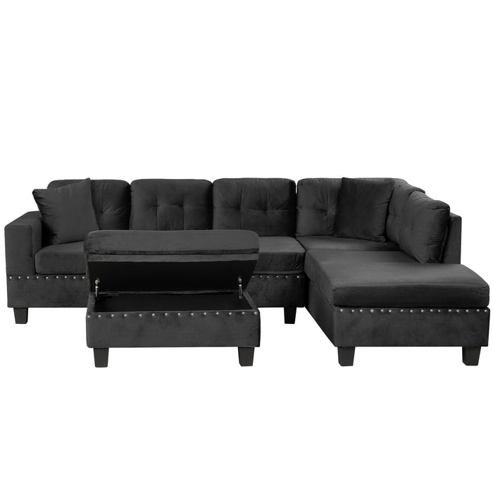 Modern Sectional Sofa With Storage Ottoman, L - Shape Couch With 2 Pillows And Cup Holders