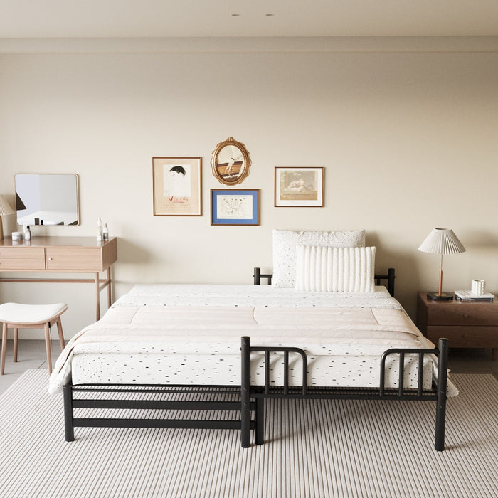 Twin Metal Pull Out Bunk Bed With Guardrail And Built In Ladder, Space Saving Convertible Frame For Bedroom - Black