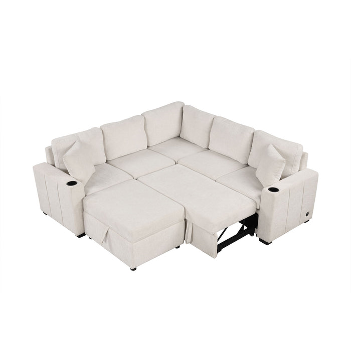 Sectional Sofa Convertible Pull-Out Sofa Bed With A Movable Storage Ottoman For Living Room