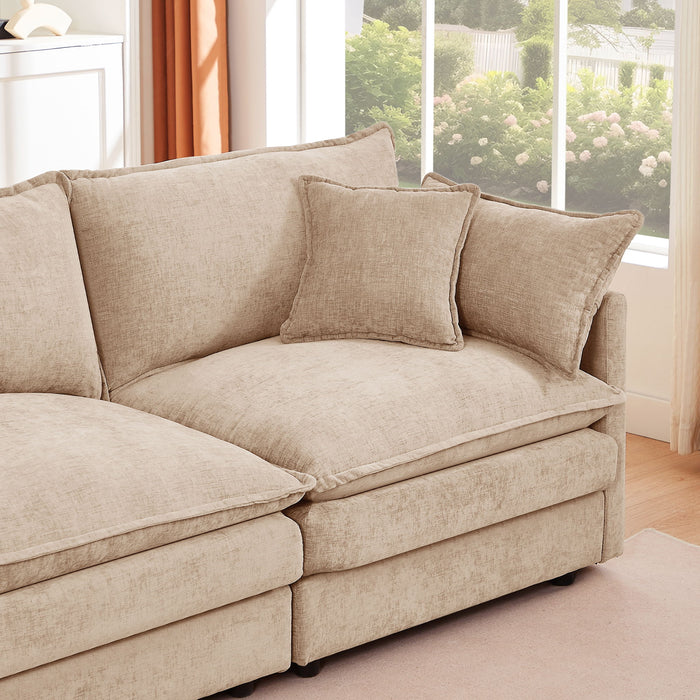 L Shaped Modular Sectional Sofa With Movable Ottoman, 3 Seater Comfortable Seating