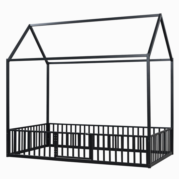 Metal House Bed With Fence And Door