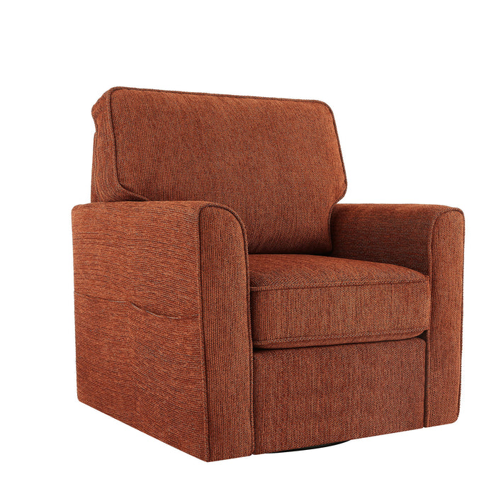 360° Swivel Accent Barrel Armchair With Side Pockets, Compact Design