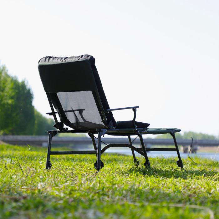 Camping Lounge Chair With Detachable Footrest, Portable Folding Reclining Camping Chair With Adjustable Backrest For Indoor And Outdoor Camping Beach Hiking Fishing - Green / Black
