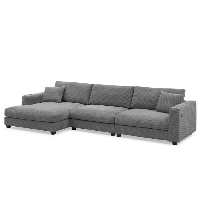 Oversized Sectional L Shaped Cloud Couch With USB Charging Port Cup Holder Deep And Wide Seat Sofa With Chaise Comfy