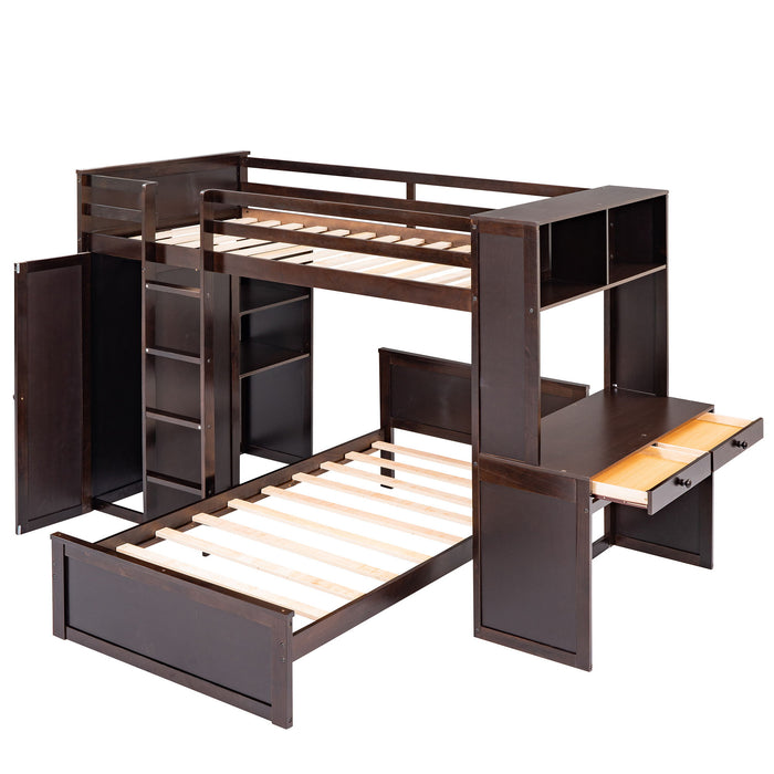 Loft Bed With A Stand Alone Bed, Shelves, Desk, And Wardrobe