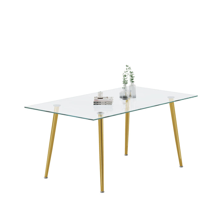 0.32" Thick Tempered Glass Top Dining Table With Gold Stainless Steel Legs