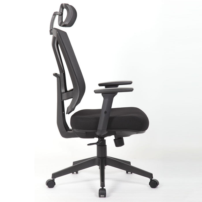 Office Chair With Adjustable Headrest & Back, High Back Swivel - Black