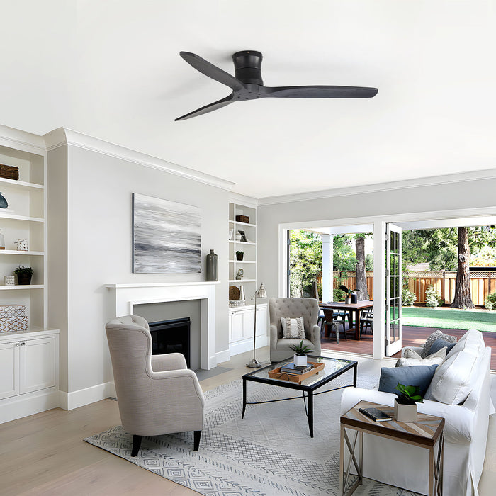 52" Ceiling Fan, No Light Flush Mount Low Profile 3 Blades With Remote Control