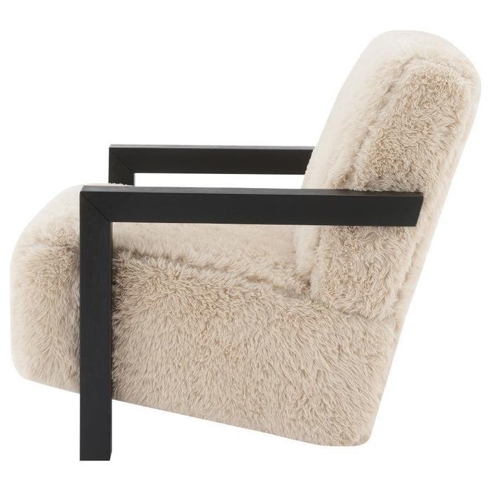 Fitzroy - Faux Fur Upholstered Chair Solid Wood Arms - Latte