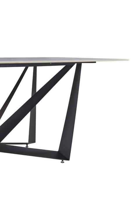 Sleek Black Sandstone Dining Table With Glossy Snow Mountain Stone Top And Carbon Steel Base (Excluding Chairs)