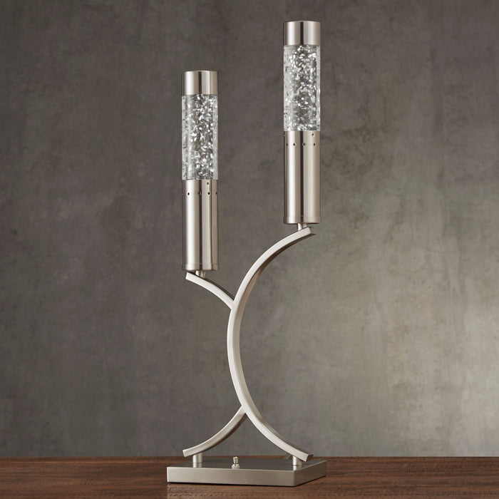 Luxurious Table Lamp Satin Nickel Finish Metal Sparkling Decorative Designer Home Decor Table Lamp 2 Water Dancing Lights