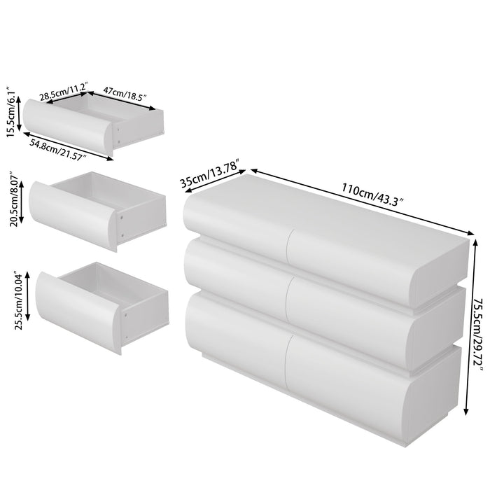 Minimalist Modern 6 Drawer Dresser, Handle Free Design With Wide Storage
