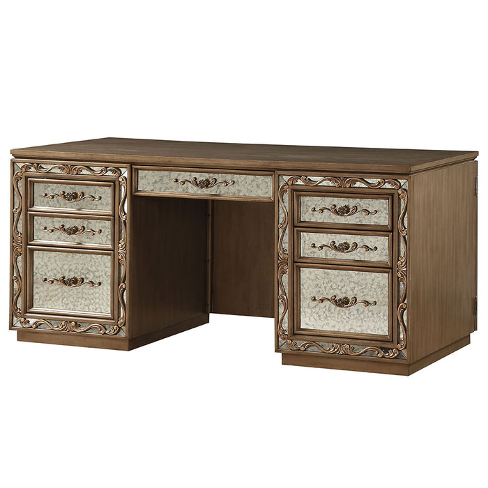 Orianne - Executive Computer Desk With Hutch - Antique Gold