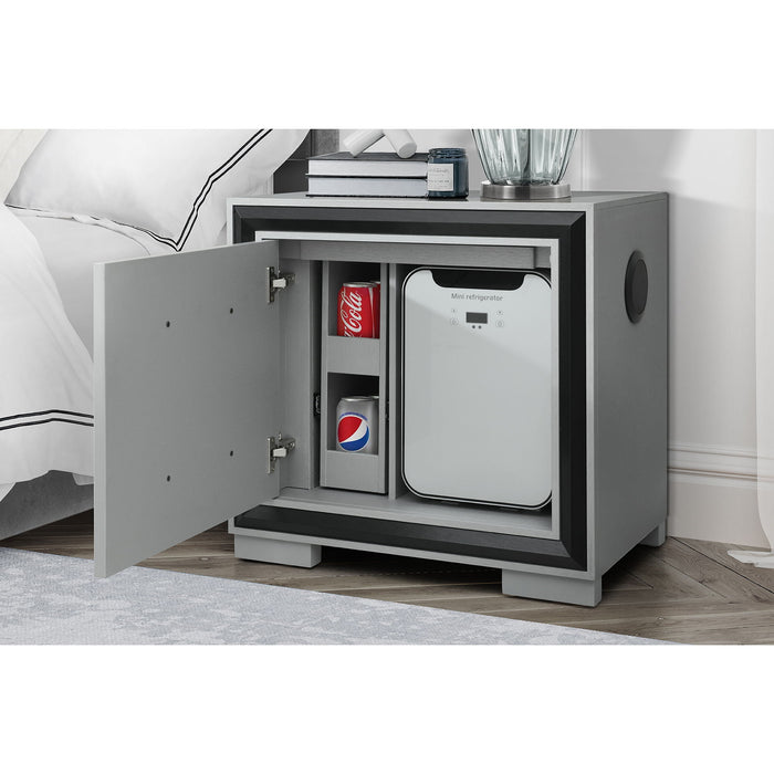 Adelaide - Nightstand With Cooler And Speaker - Gray / Black