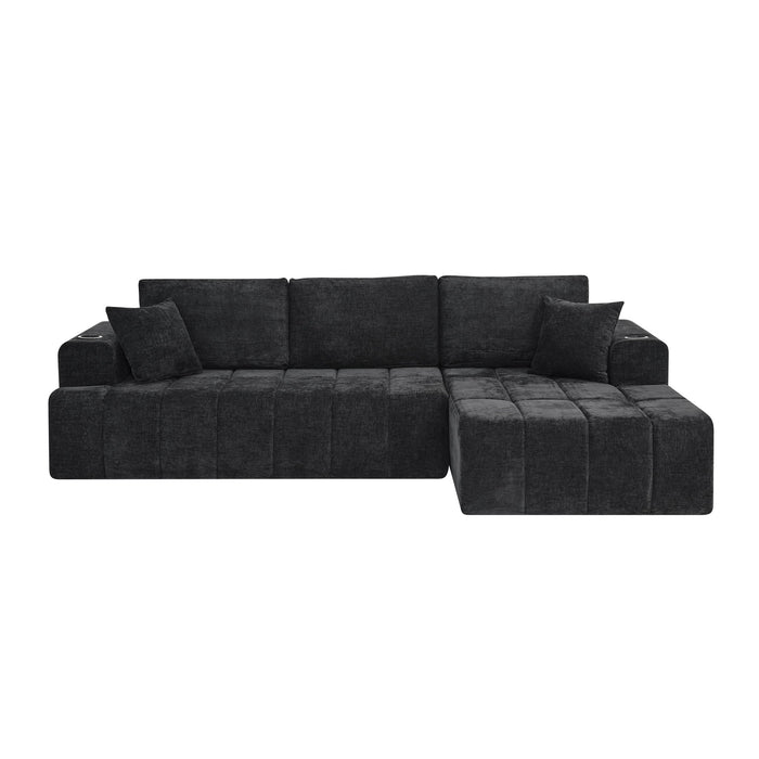 L - Shaped Sectional Sofa With Cup Holders & Side Pockets