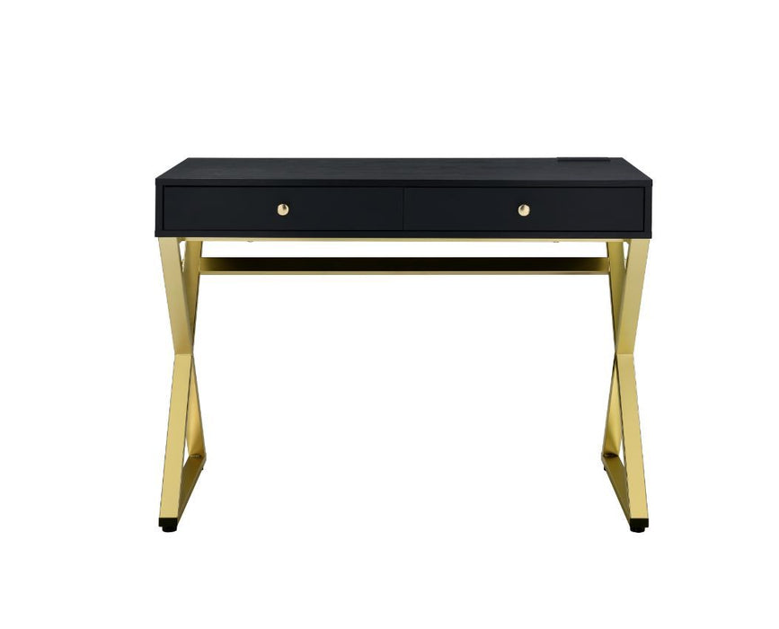 Coleen - Writing Desk With USB Same Ac00894) - Black & Brass