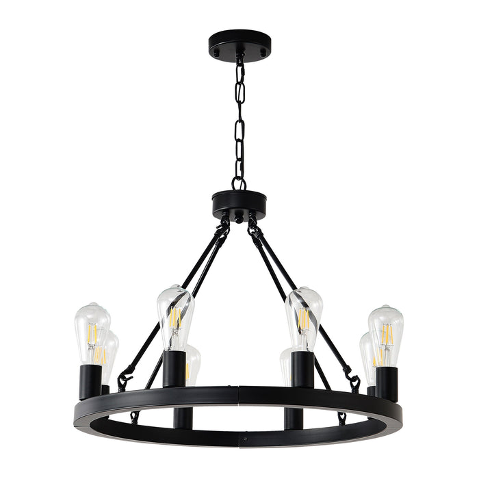 6 Light (No Bulbs) Wagon Wheel Chandelier Farmhouse Modern Small Round Chandelier For Living Room Kitchen Island Foyer Hallway Entryway Bedroom Dining Room Light Fixture Ceiling Hanging - Matte Black