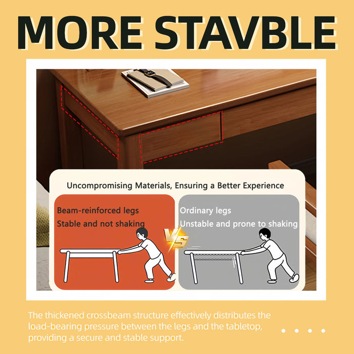 Desk With Drawers, Smooth Edge Design - Walnut