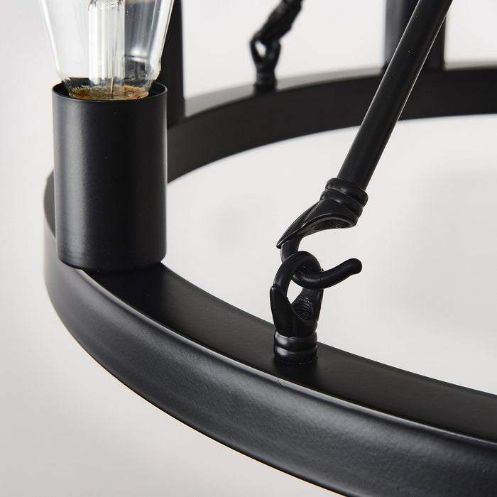 6 Light (No Bulbs) Wagon Wheel Chandelier Farmhouse Modern Small Round Chandelier For Living Room Kitchen Island Foyer Hallway Entryway Bedroom Dining Room Light Fixture Ceiling Hanging - Matte Black