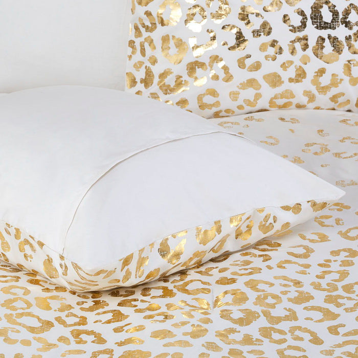Metallic Animal Printed Comforter Set, Ivory / Gold