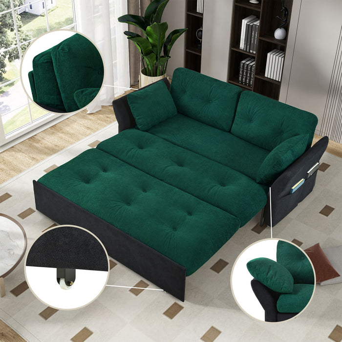 Modern Convertible Sleeper Sofa Bed With Pull-Out Queen Design, Side Storage & Thick Cushions