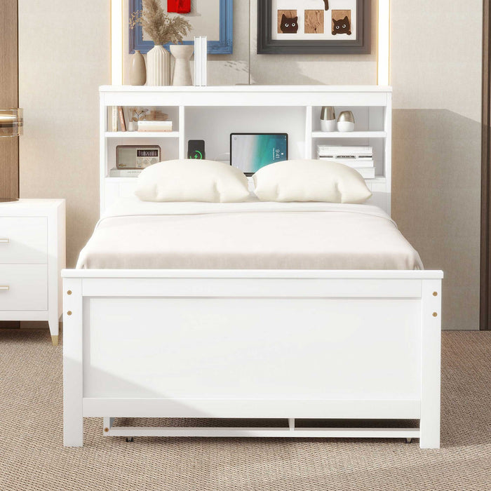 Platform Bed With Storage Headboard, USB, Trundle And 3 Drawers