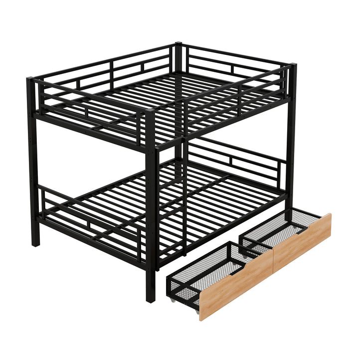 Full Size Convertible Bunk Bed With 2 Drawers Durable - Black