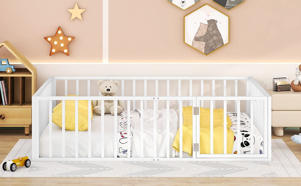 Metal Floor Bed Frame With Fence And Door