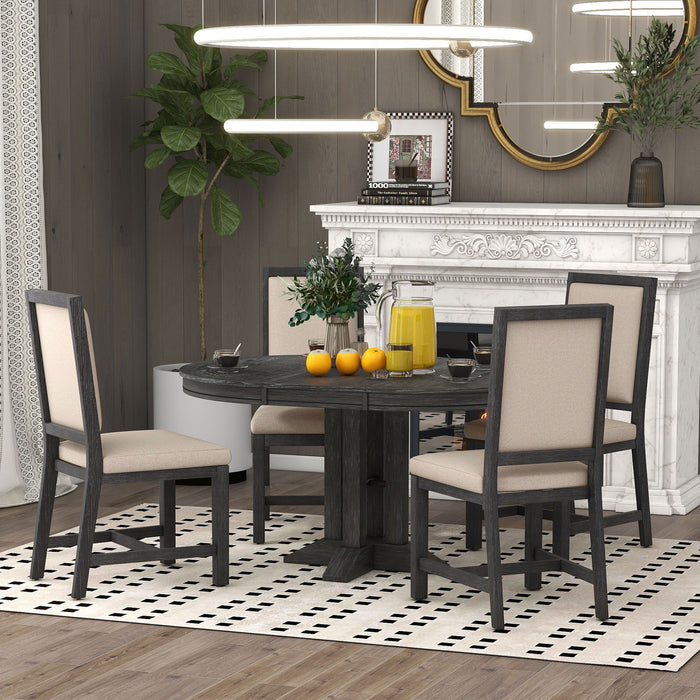 Dining Set & Extendable Round Table And 4 Upholstered Chairs