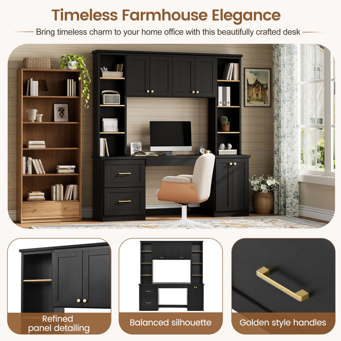 Computer Desk With Hutch, Workstation With Desk Grommet & Keyboard Tray